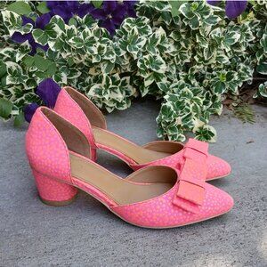 Shoedazzle Madison Neon Pink Orange Pointy toe Double D'orsay Bow Heels NWOT
